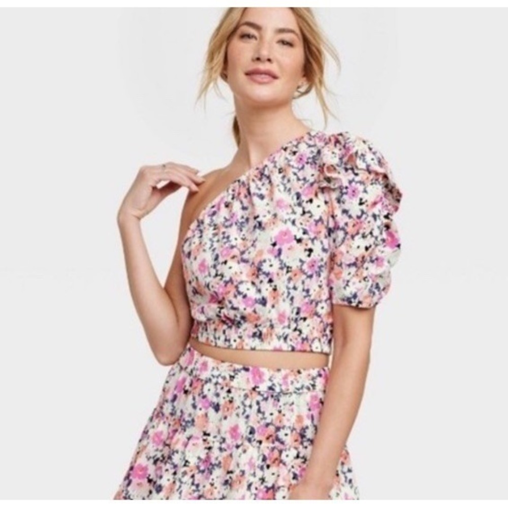 NWT Universal Thread Puff Sleeve One Shoulder Top Size Sm Preppy Festival Boho
